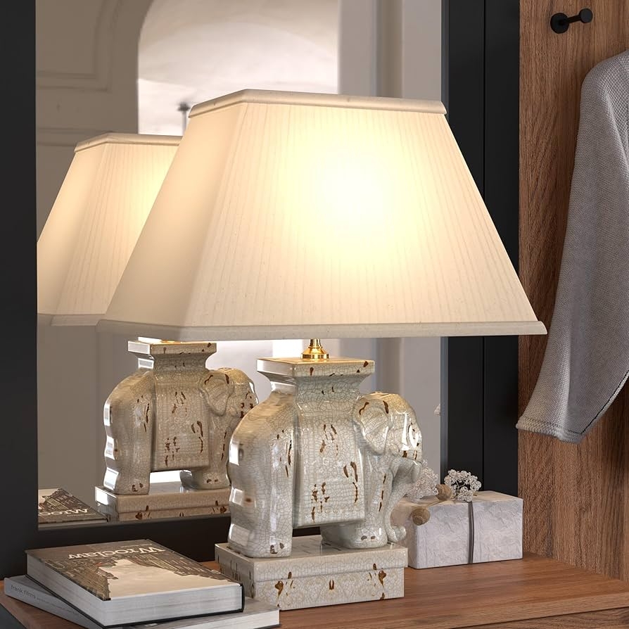 Table Lamp Ivory Crackle Glaze and Pleated Shade