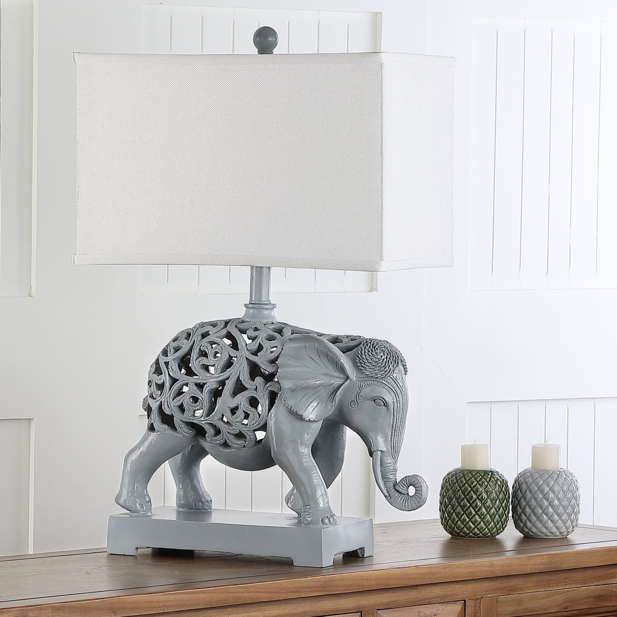Table Lamp Lattice Pattern Sculpture in Light Grey