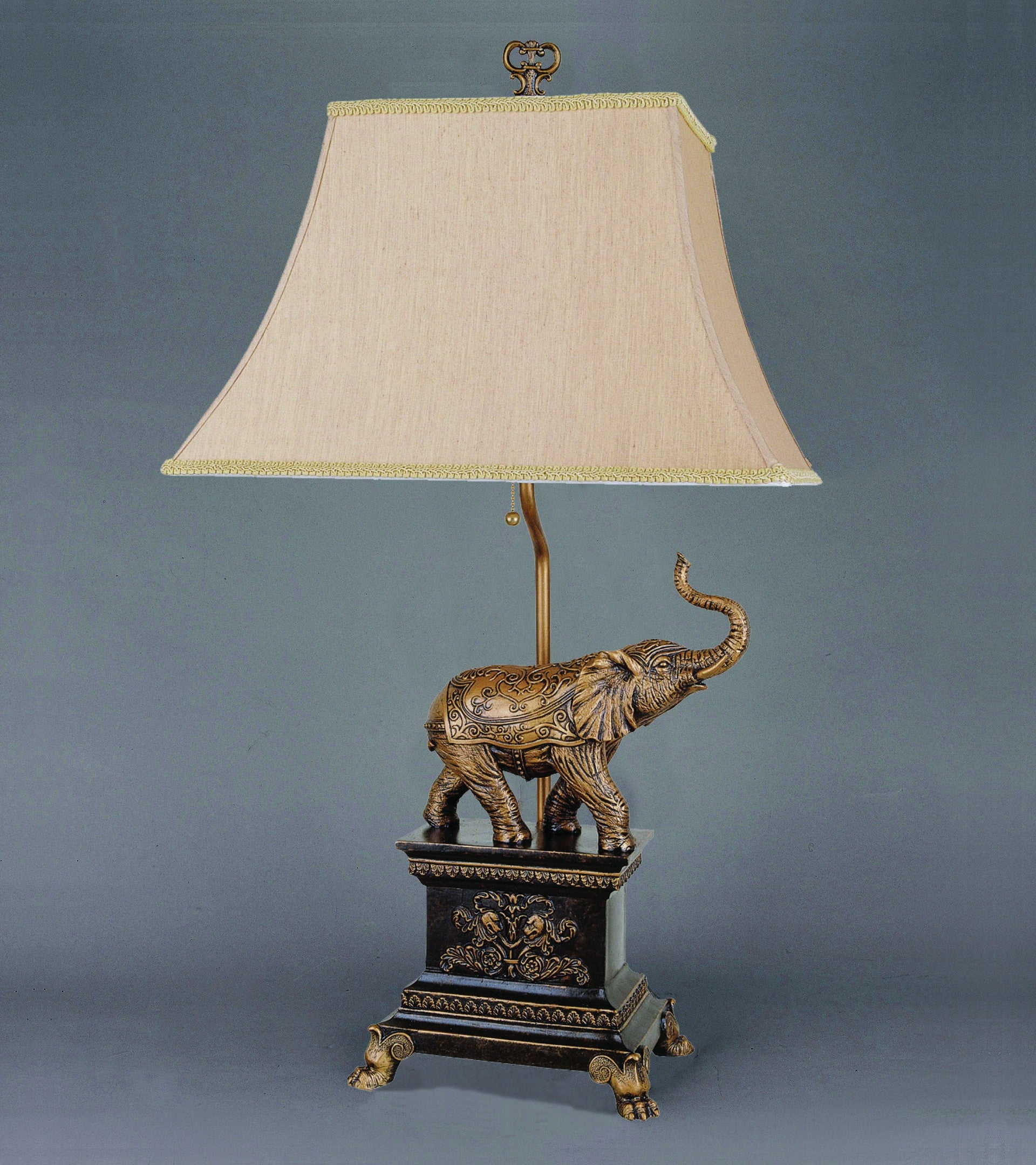 Table Lamp Ornate Pedestal Base and Bell Fabric Shade