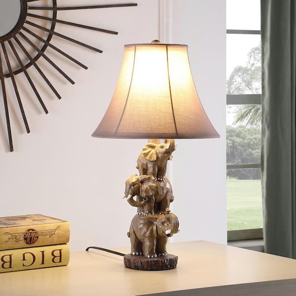 Table Lamp Stacked Elephants with Rustic Carved Texture