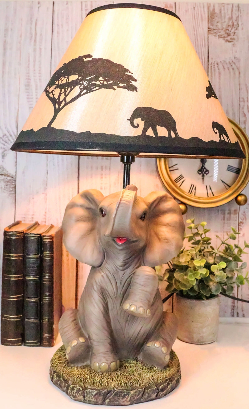Table Lamp Trunk Up Elephant and Savanna Silhouette