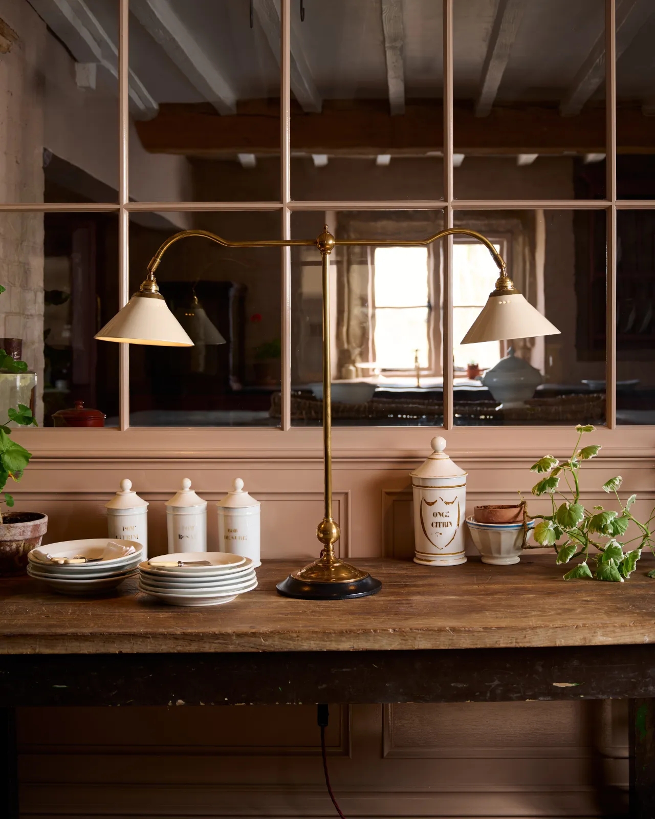 Table Lamp with Double Arm and Aged Metallic Pantry Lighting