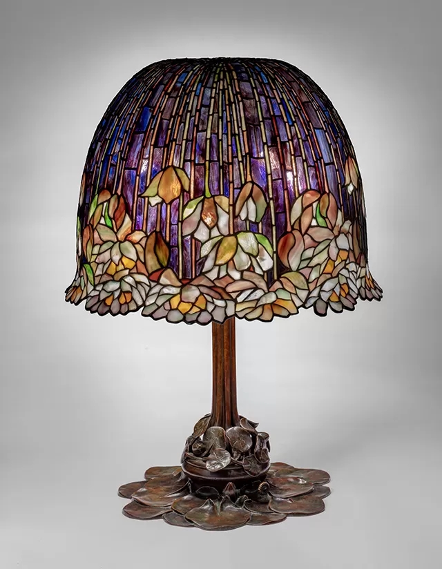 Table Lamp with Pond Lily Pattern and Indigo Glass Mosaic