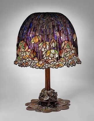 Table Lamp with Pond Lily Pattern and Indigo Glass Mosaic