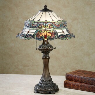 Table Lamp with Pull Chains and Ornate Bronze Base
