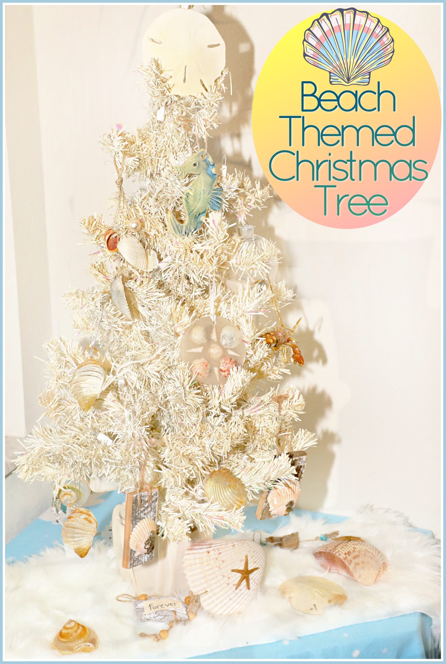 Tabletop Christmas Tree with Sand Dollar Topper and Seafoam