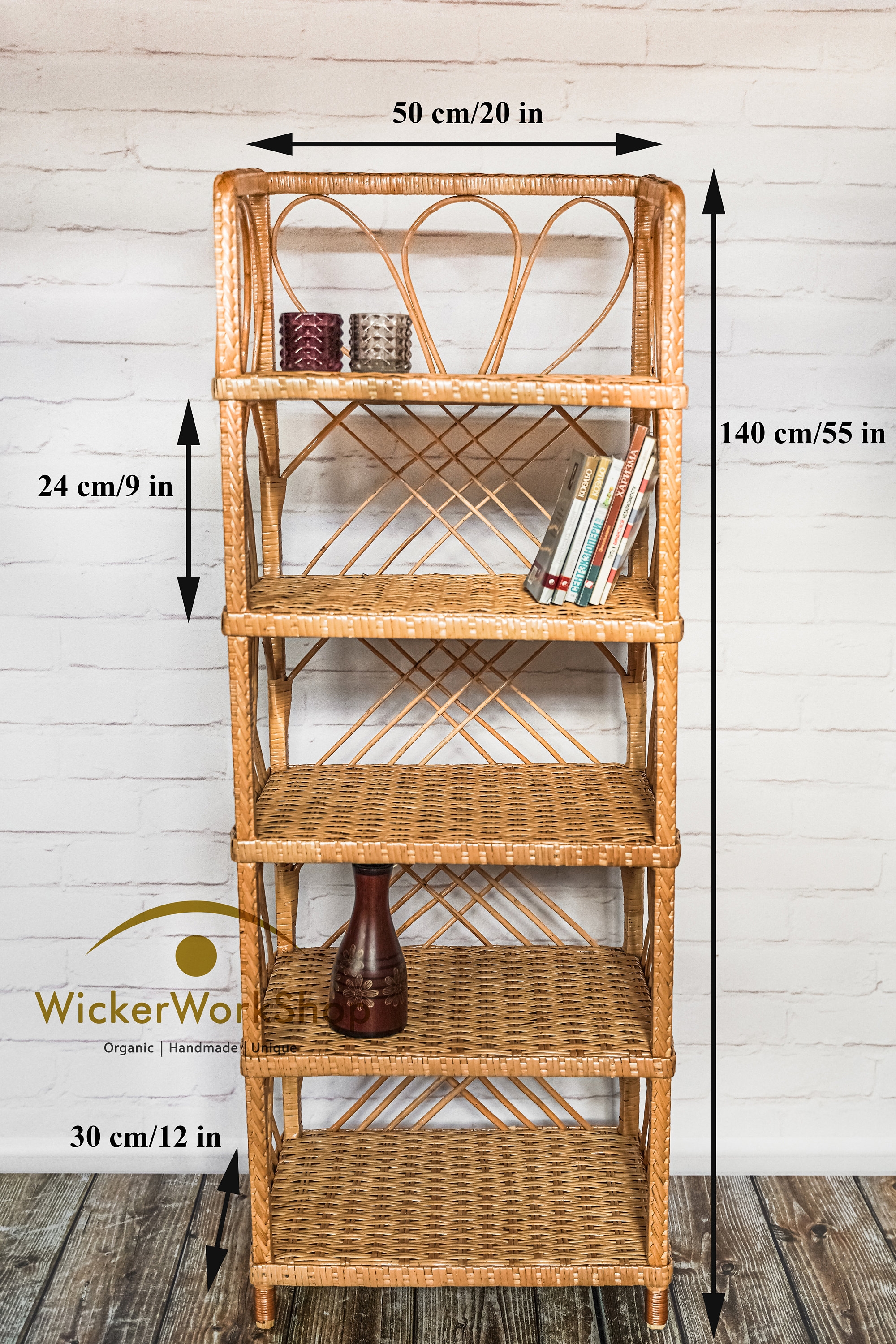 Tall Bookcase Heart Top Crown Lattice Weave Sides
