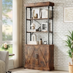 Tall Bookshelf X-Brace Doors Farmhouse Storage Cabinet