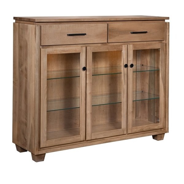 Tall Buffet Cabinet Lit Wooden Mission Style Storage