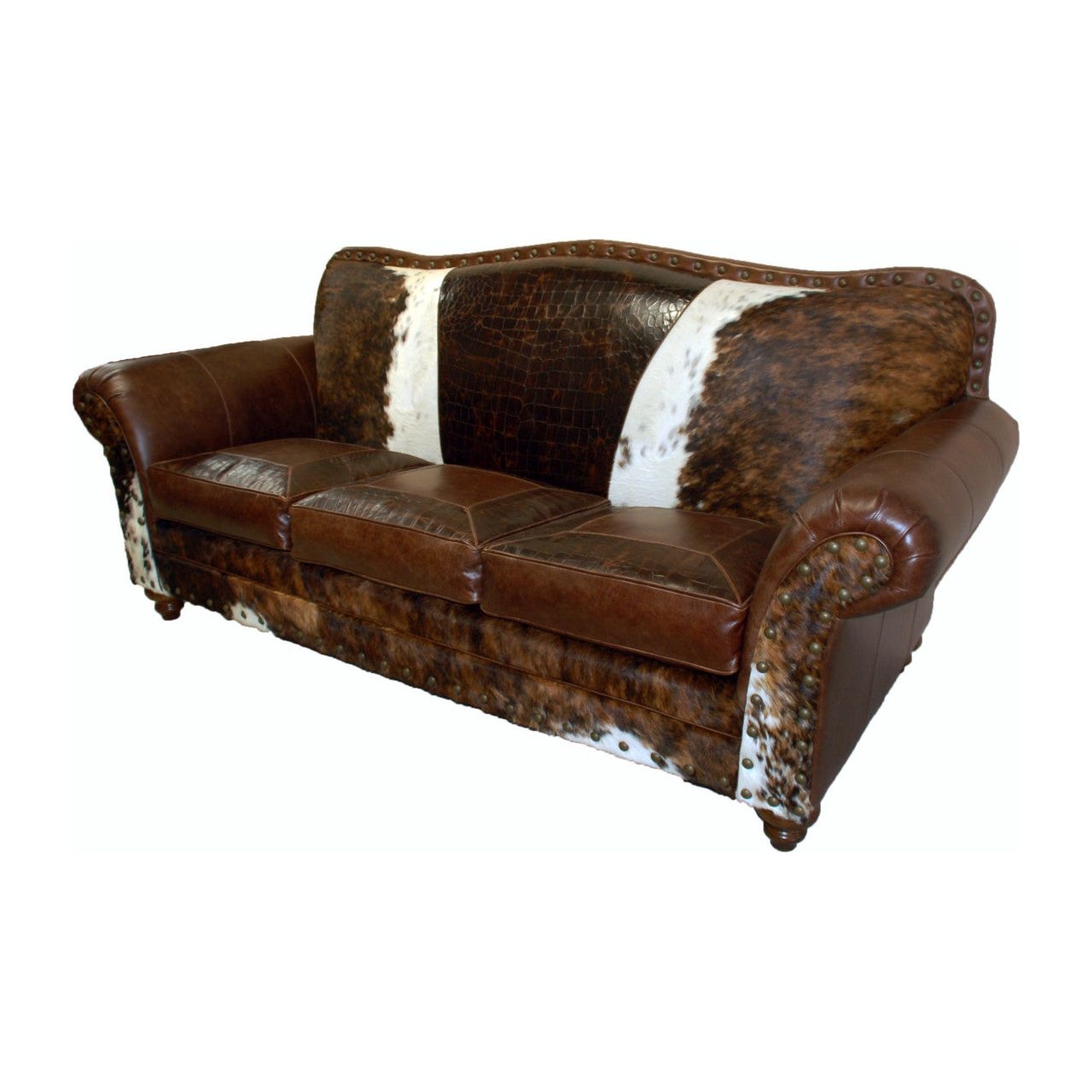 Three Cushion Sofa with Tri-Textured Backrest & Cowhide
