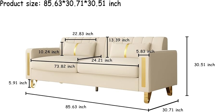 Three Seater Sofa Gold Arm Accents: Beige Velvet Glam