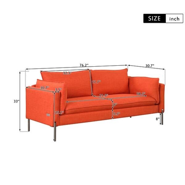 Three Seater Sofa Modern Linen Loveseat Burnt Orange Linen
