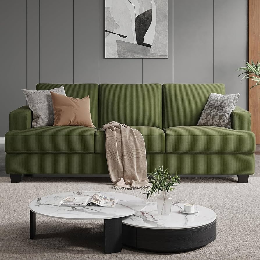 Three Seater Sofa: Moss Green Ribbed Corduroy Seating