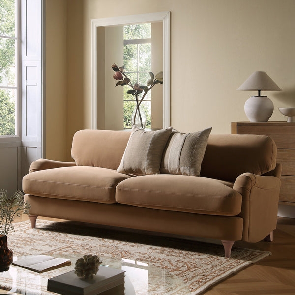Three Seater Sofa Tapered Mauve Legs Velvet Seating