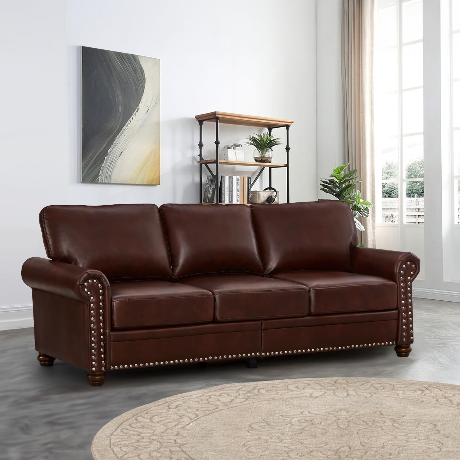 Three Seater Sofa with Deep Seating and Faux Leather Three-Seater