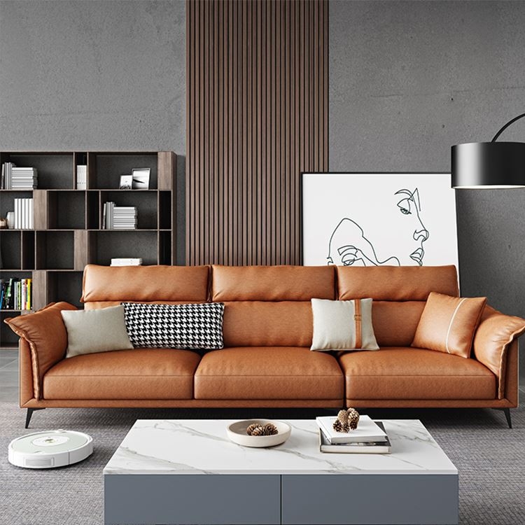 Three Seater Sofa with Tapered Black Legs and Slat Wall