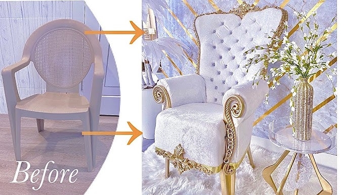 Throne Chair DIY Transformation White Crushed Velvet