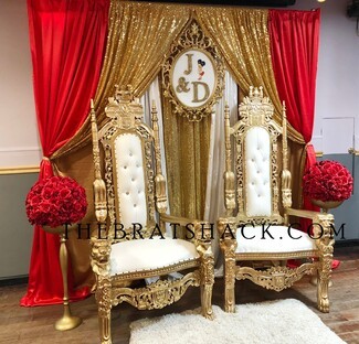 Throne Chair Gold Lion Armrests with Button Tufting