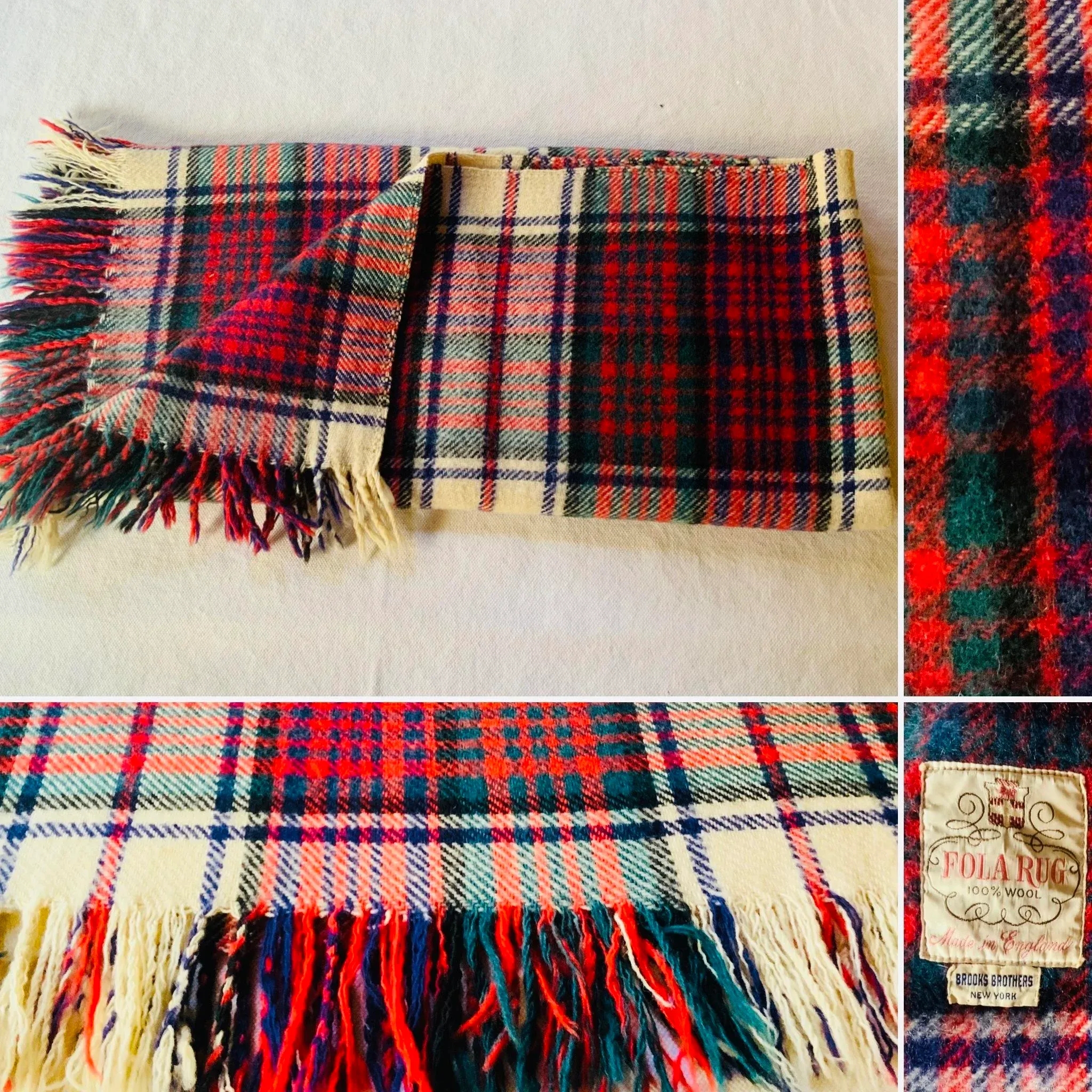 Throw Blanket Fringed Ends Wool Tartan Vintage Plaid Decor