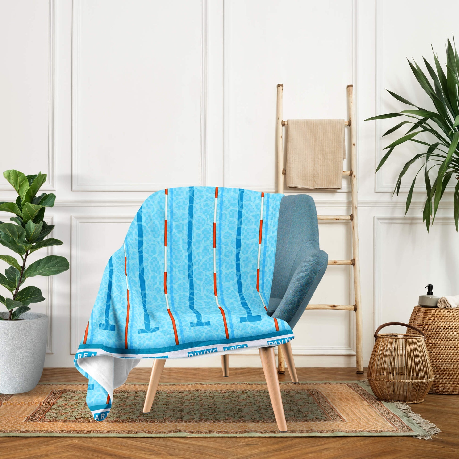 Throw Blanket Lane Line Pattern Graphic Aquatic Themed Bedroom Decor