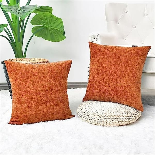 Throw Pillow Chunky Chenille Woven Burnt Orange Accents