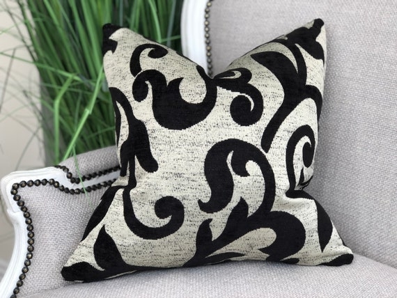 Throw Pillow Cover: Black Velvet Flocked Graphic Home Decor