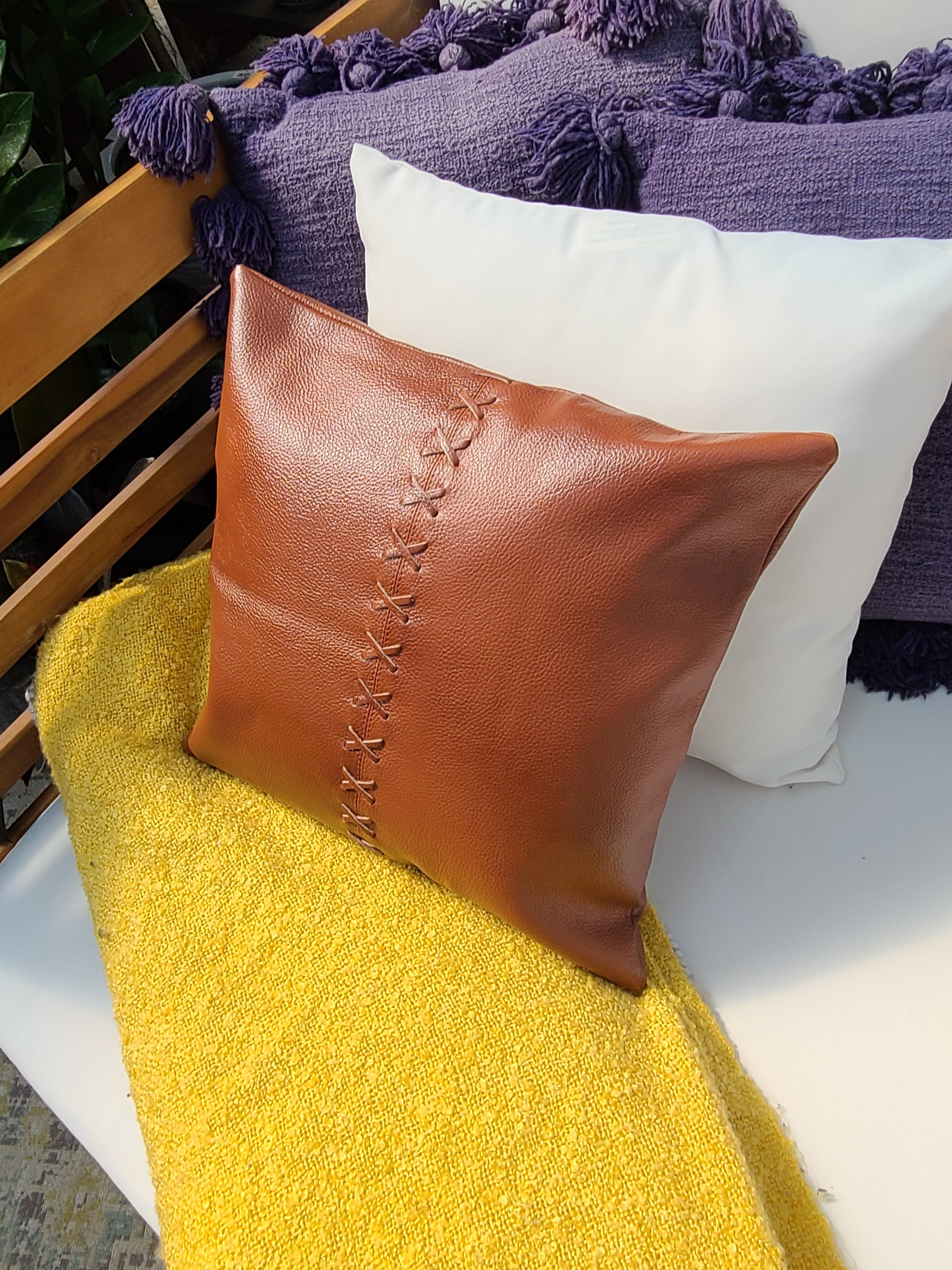 Throw Pillow Cover Cross Stitching Leather Studio Decor