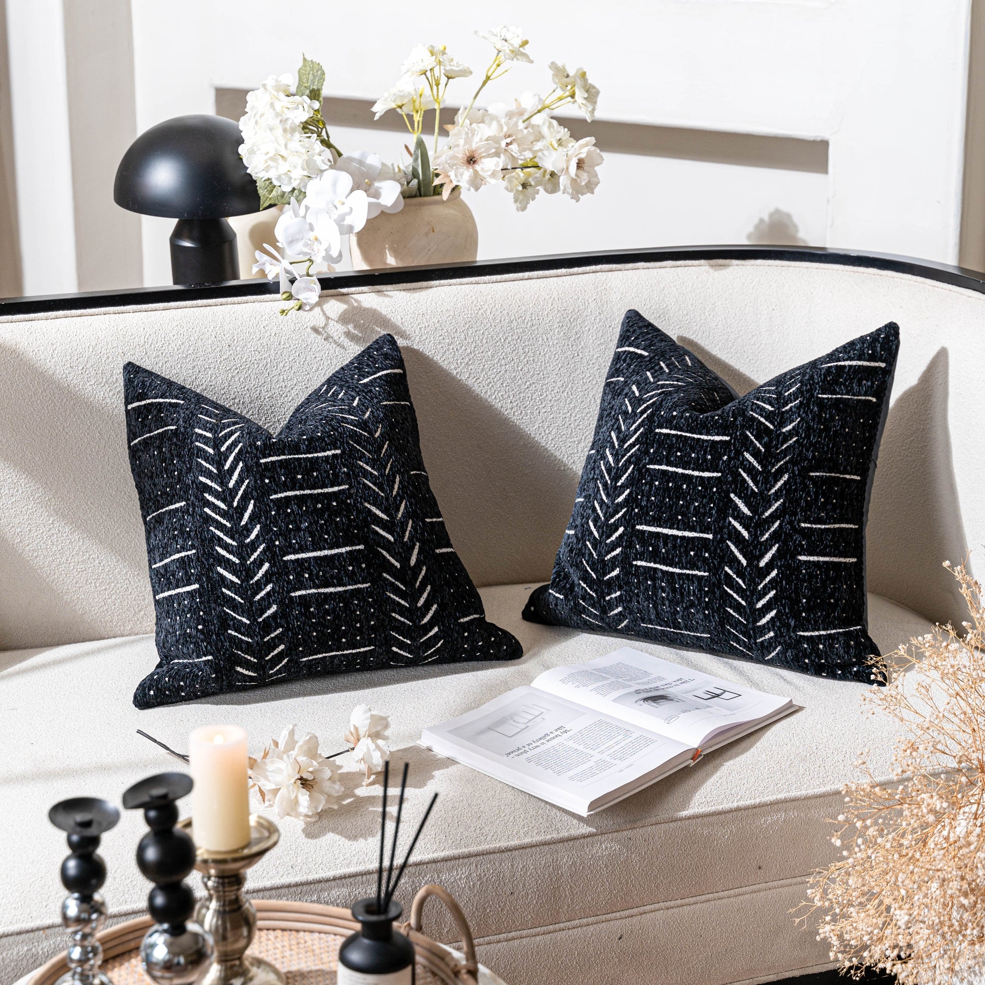 Throw Pillow Cover: Herringbone Pattern Chenille Global Decor