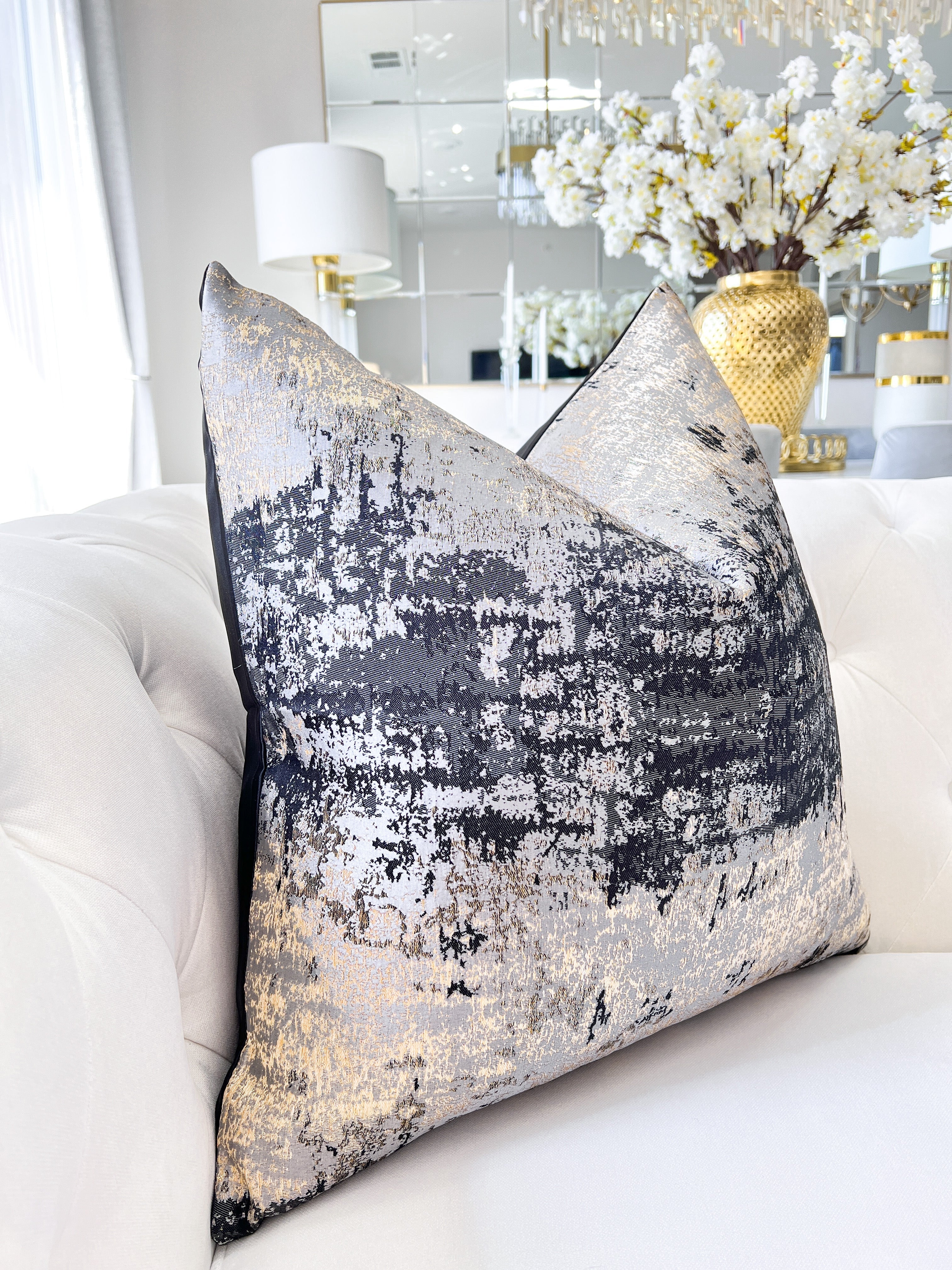 Throw Pillow Cover in Silver and Gold Palette Luxe Style