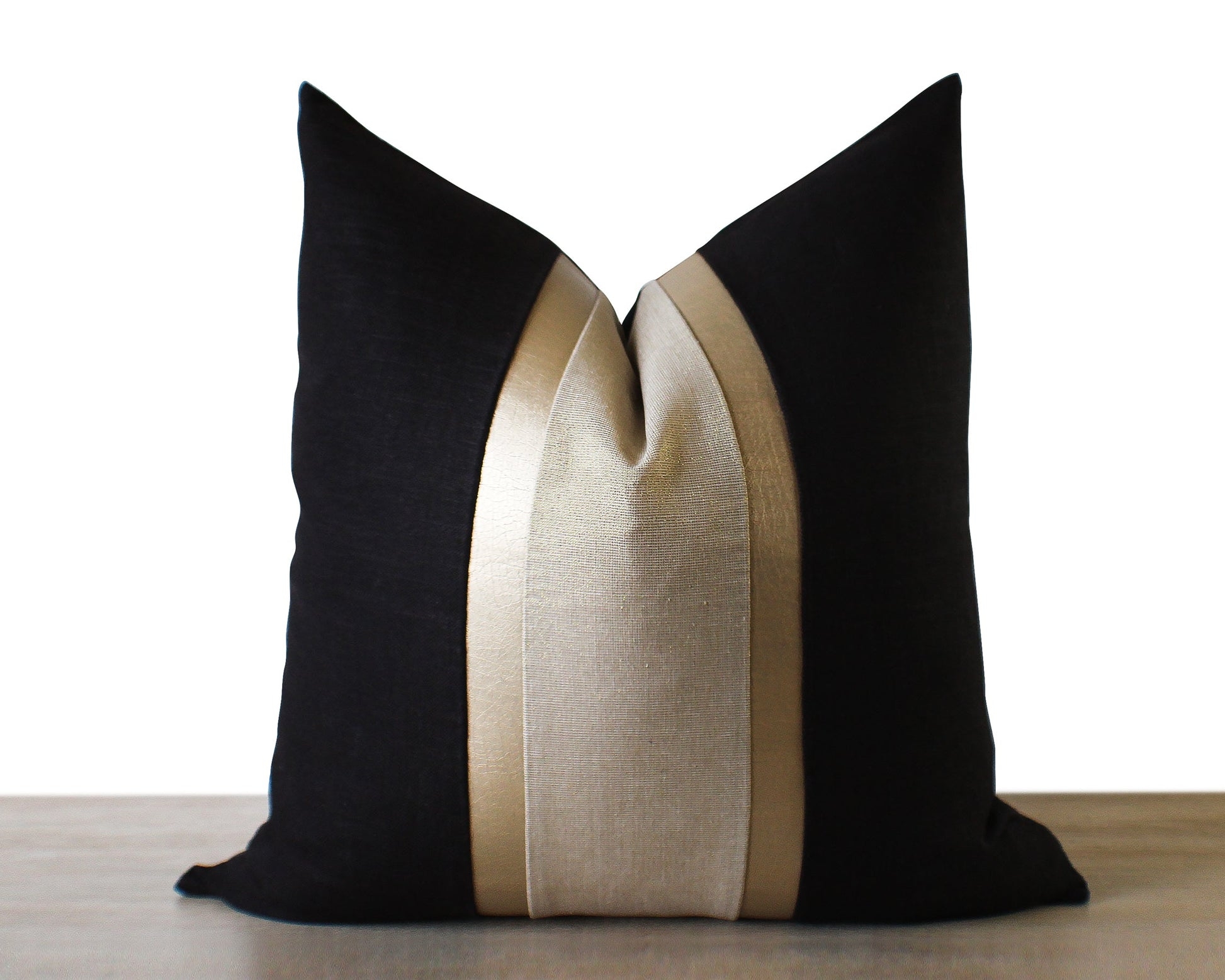 Throw Pillow Cover utilizing Matte Black Panels and Stripe
