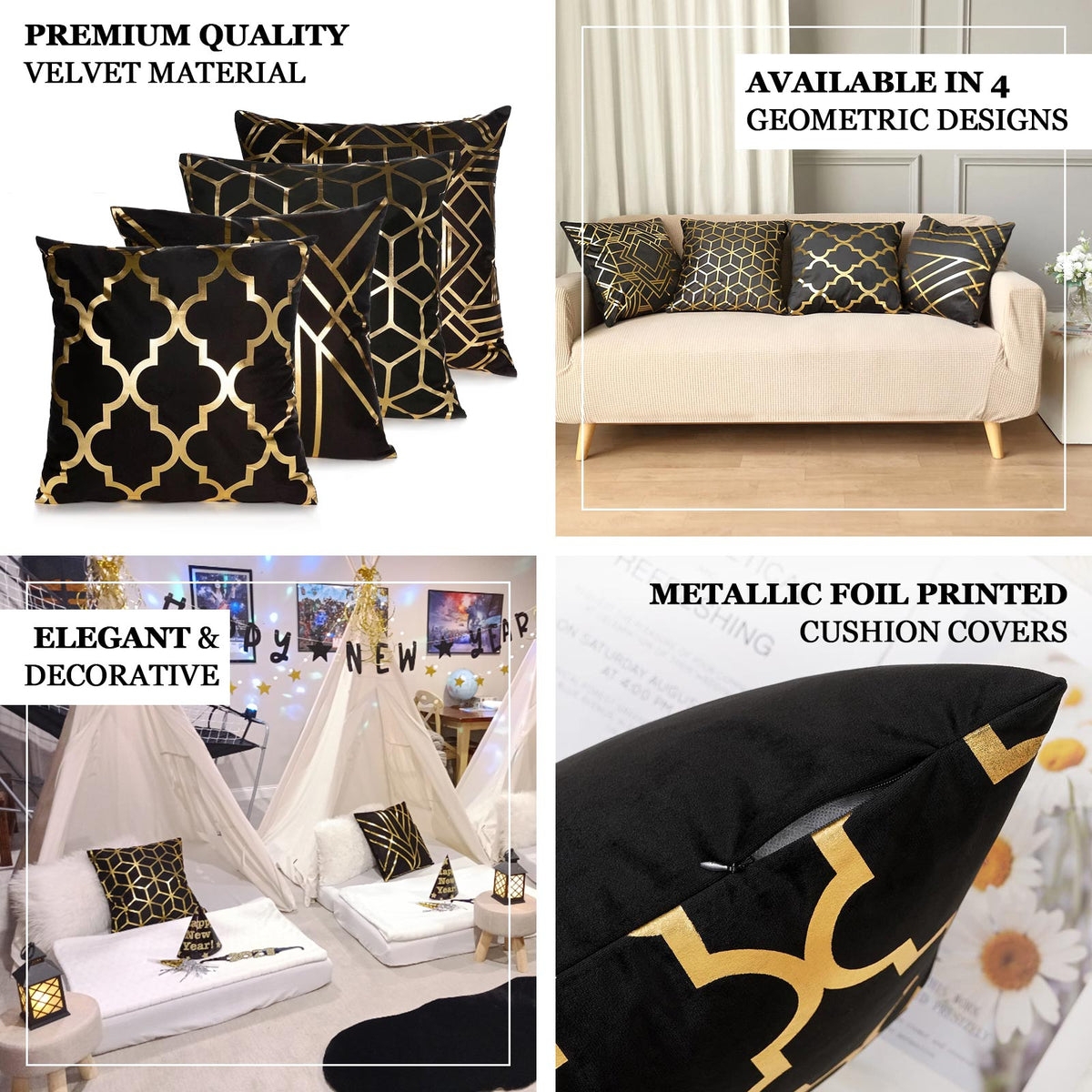 Throw Pillow Covers including Set of Four Designs Foil