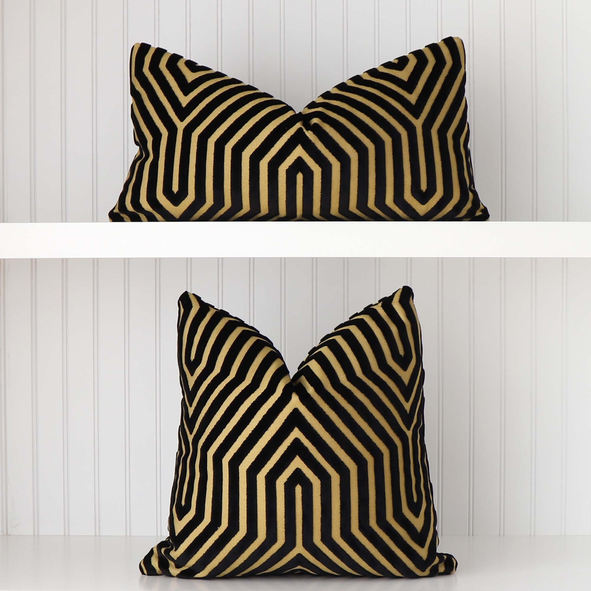 Throw Pillow Covers incorporating Cut Velvet Chevrons