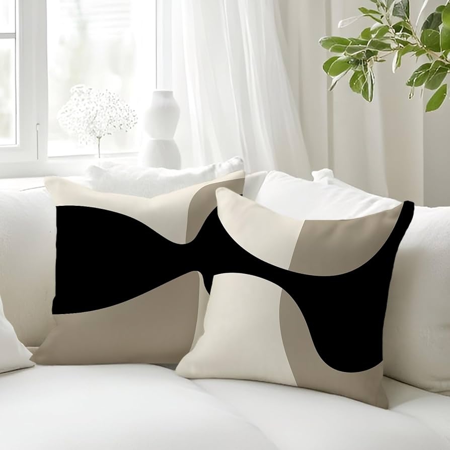 Throw Pillow: Curvy Geometric Abstract Neutral Living Accents