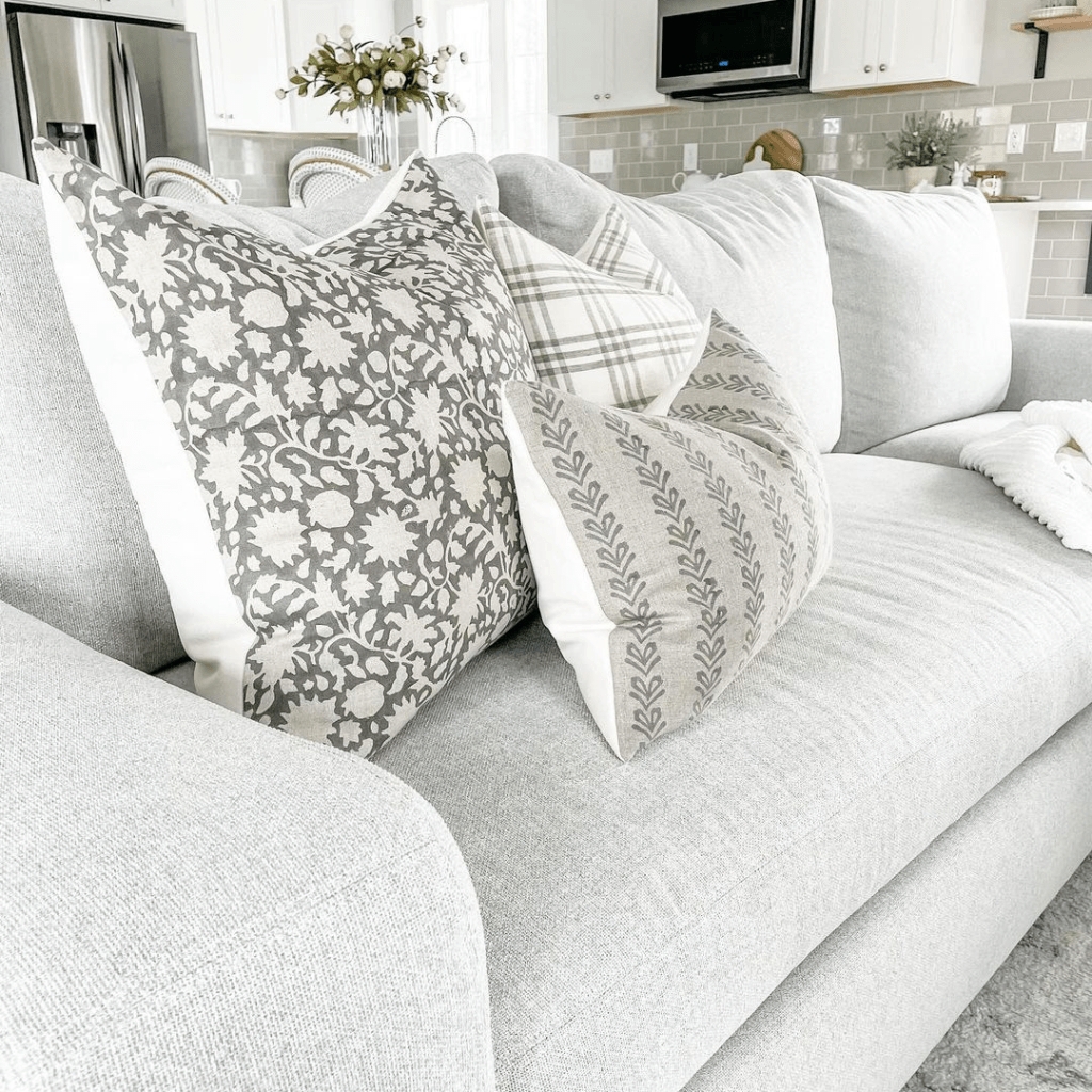 Throw Pillow Dove Grey Botanical Print Transitional Sofa