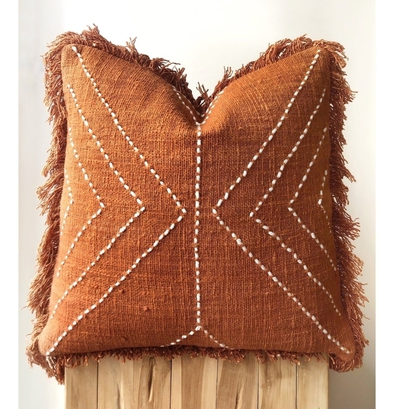 Throw Pillow Fringe Trim Embroidered Boho Accent Cushion