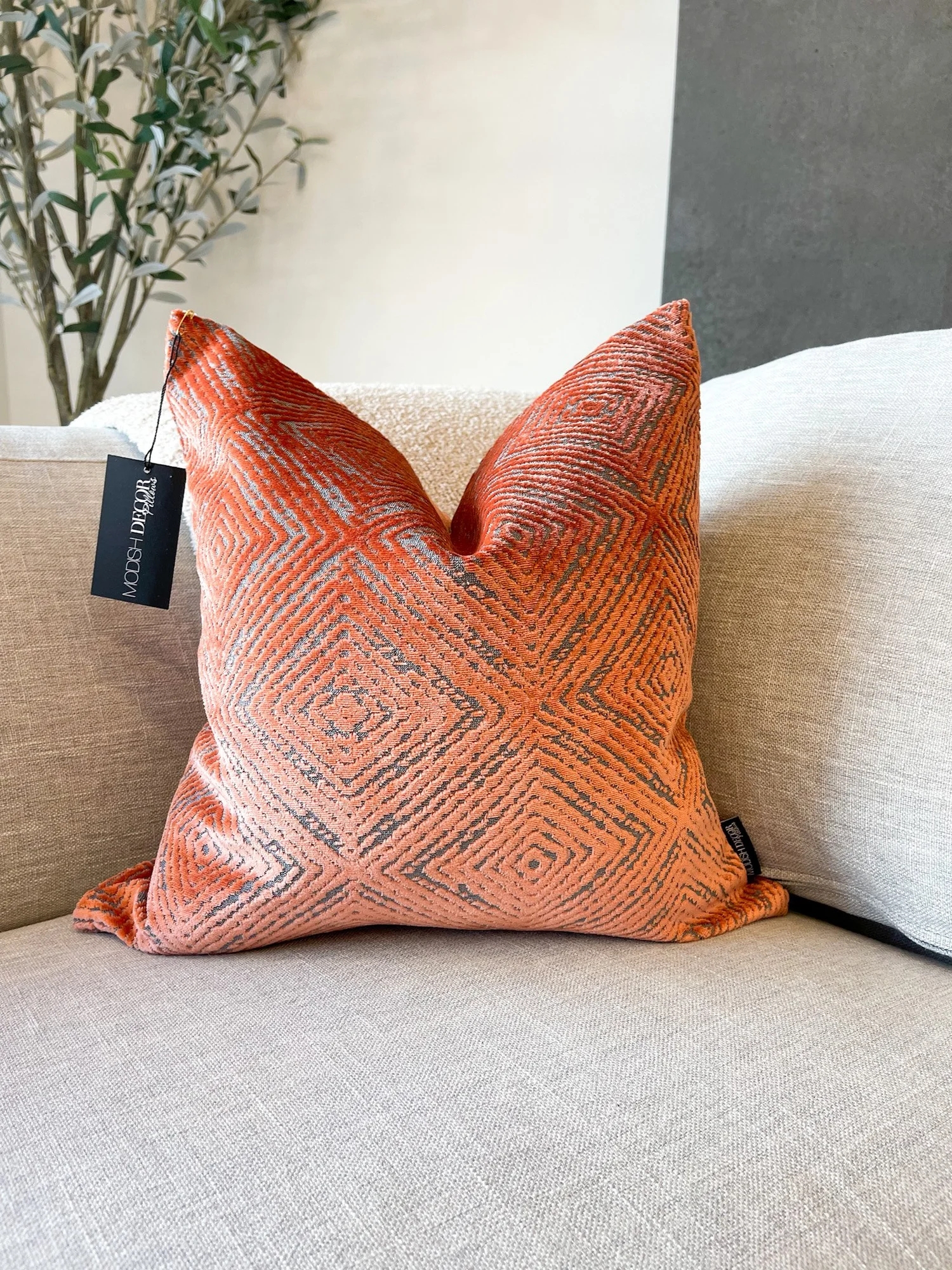 Throw Pillow Geometric Diamond Pattern Rustic Orange Decor