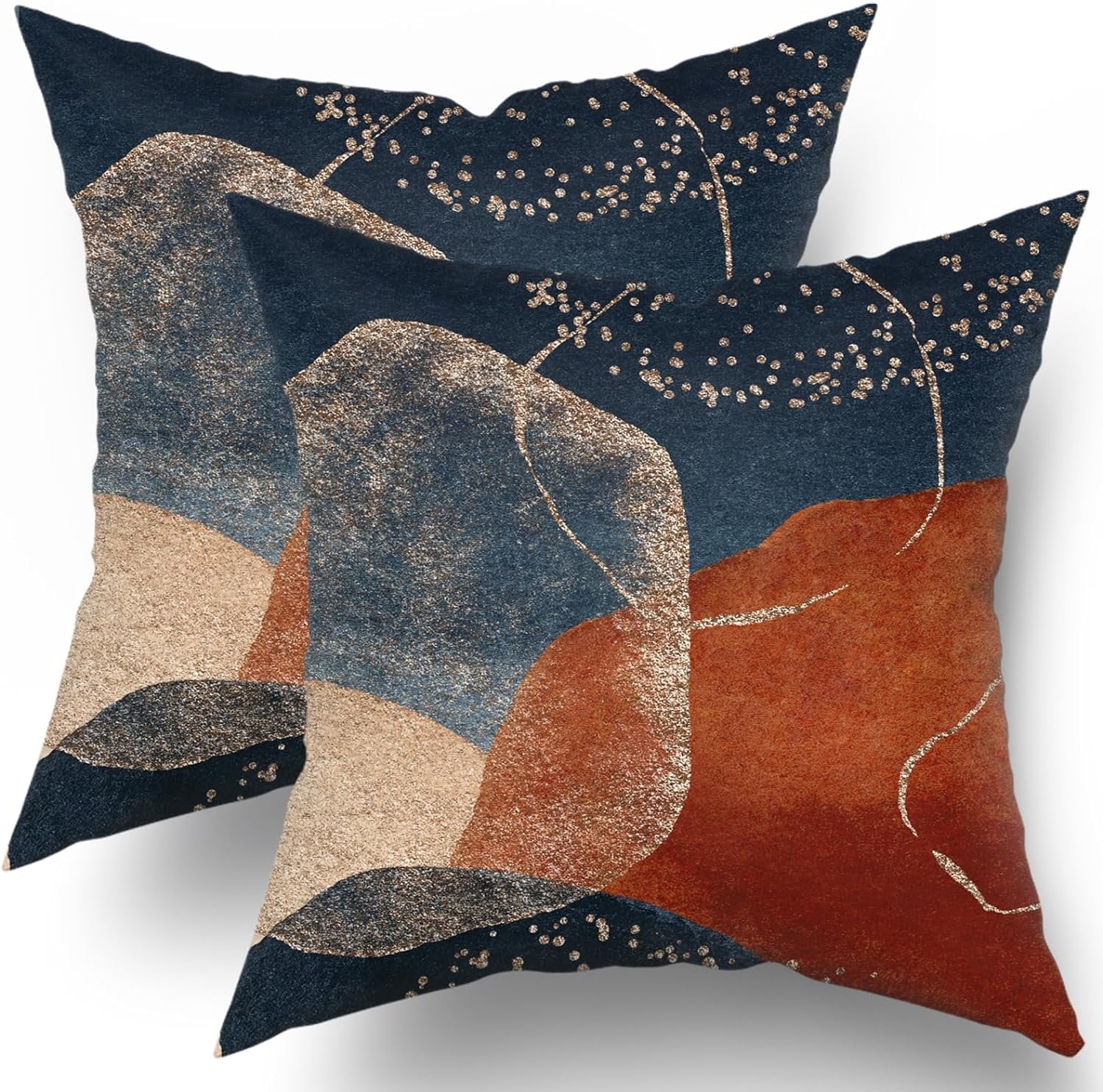 Throw Pillow Gold Glitter Accents Navy Blue Landscape