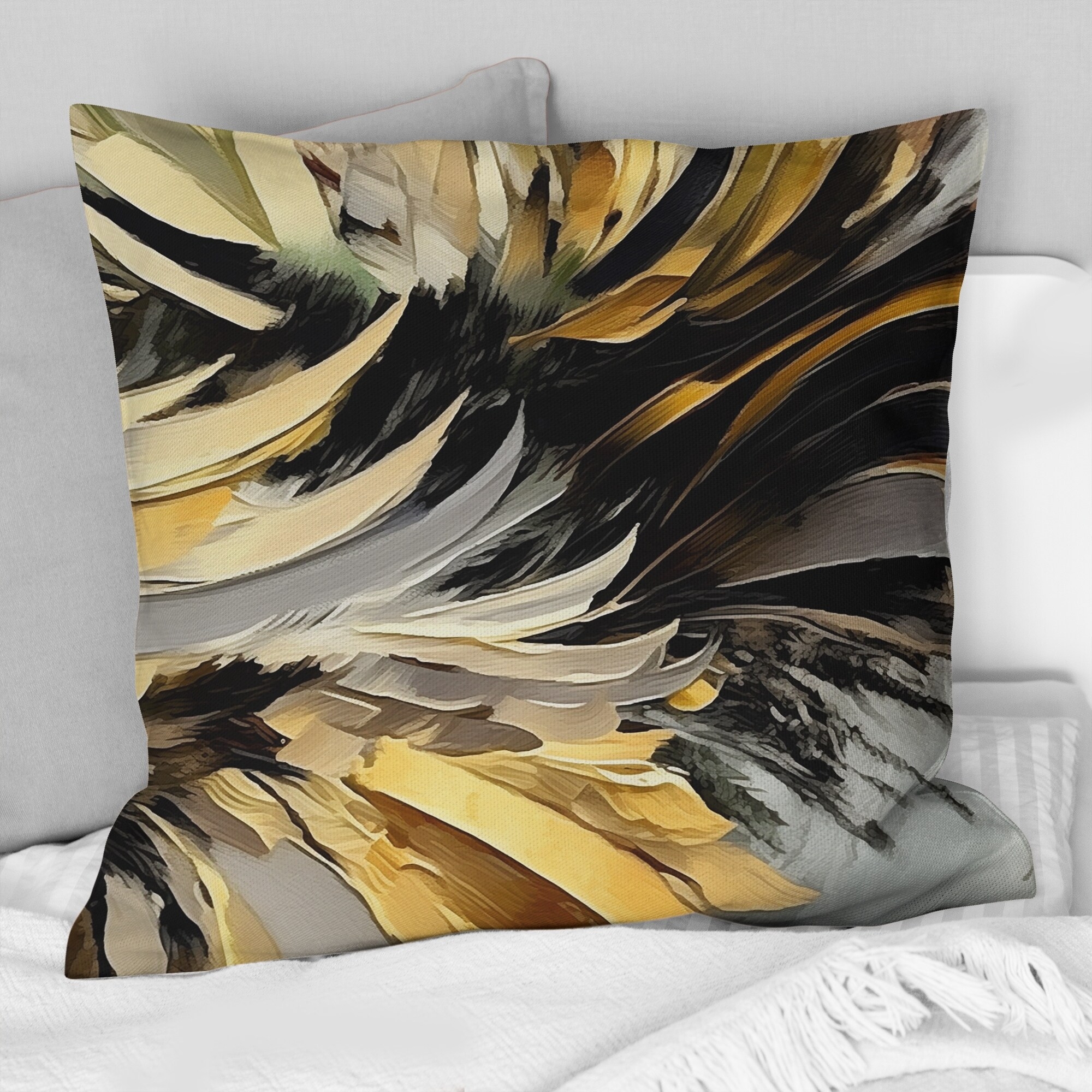 Throw Pillow in Modern Painterly Strokes Impasto Print