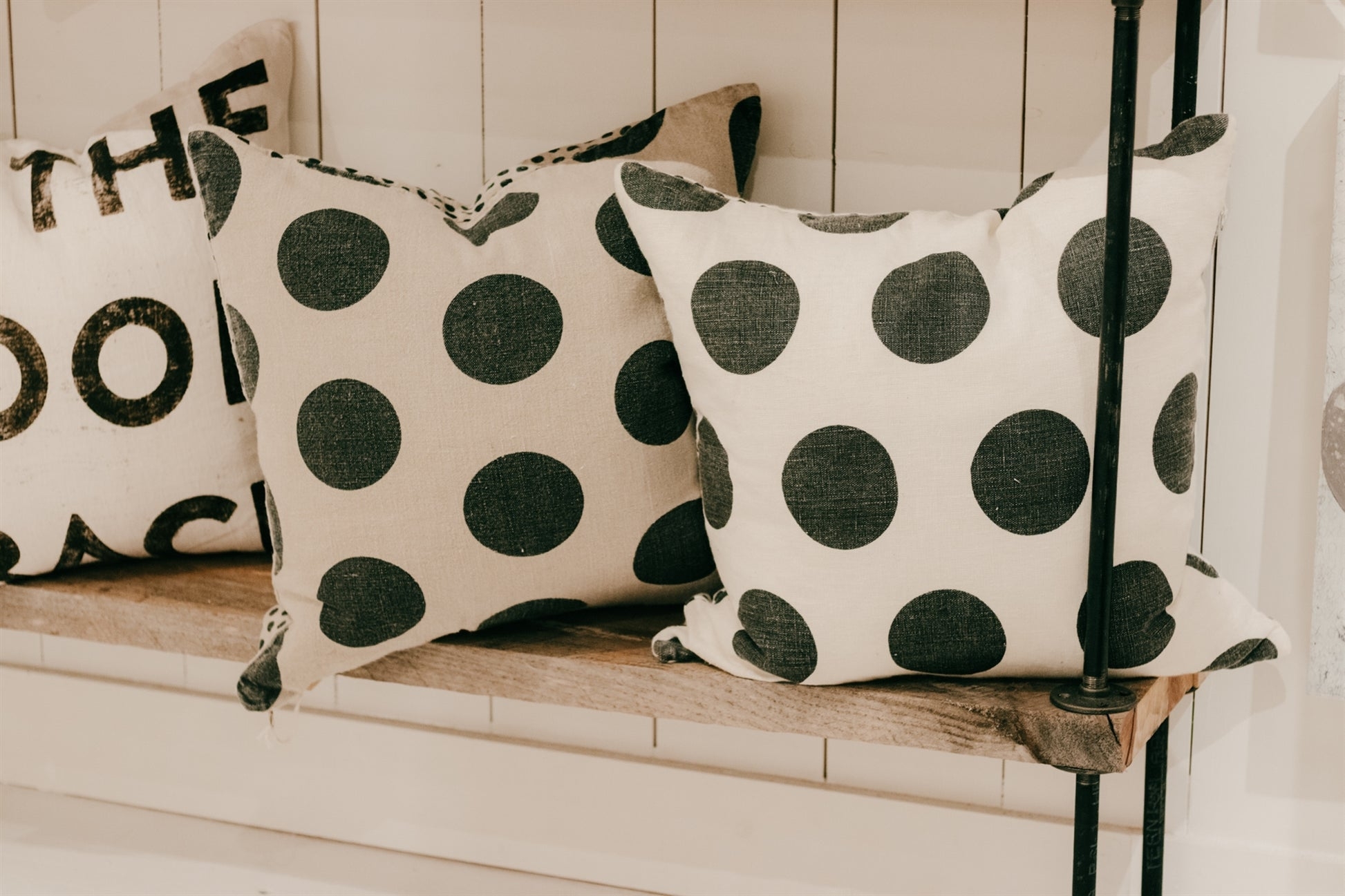 Throw Pillow: Large Polka Dots Industrial Pipe Shelf Decor