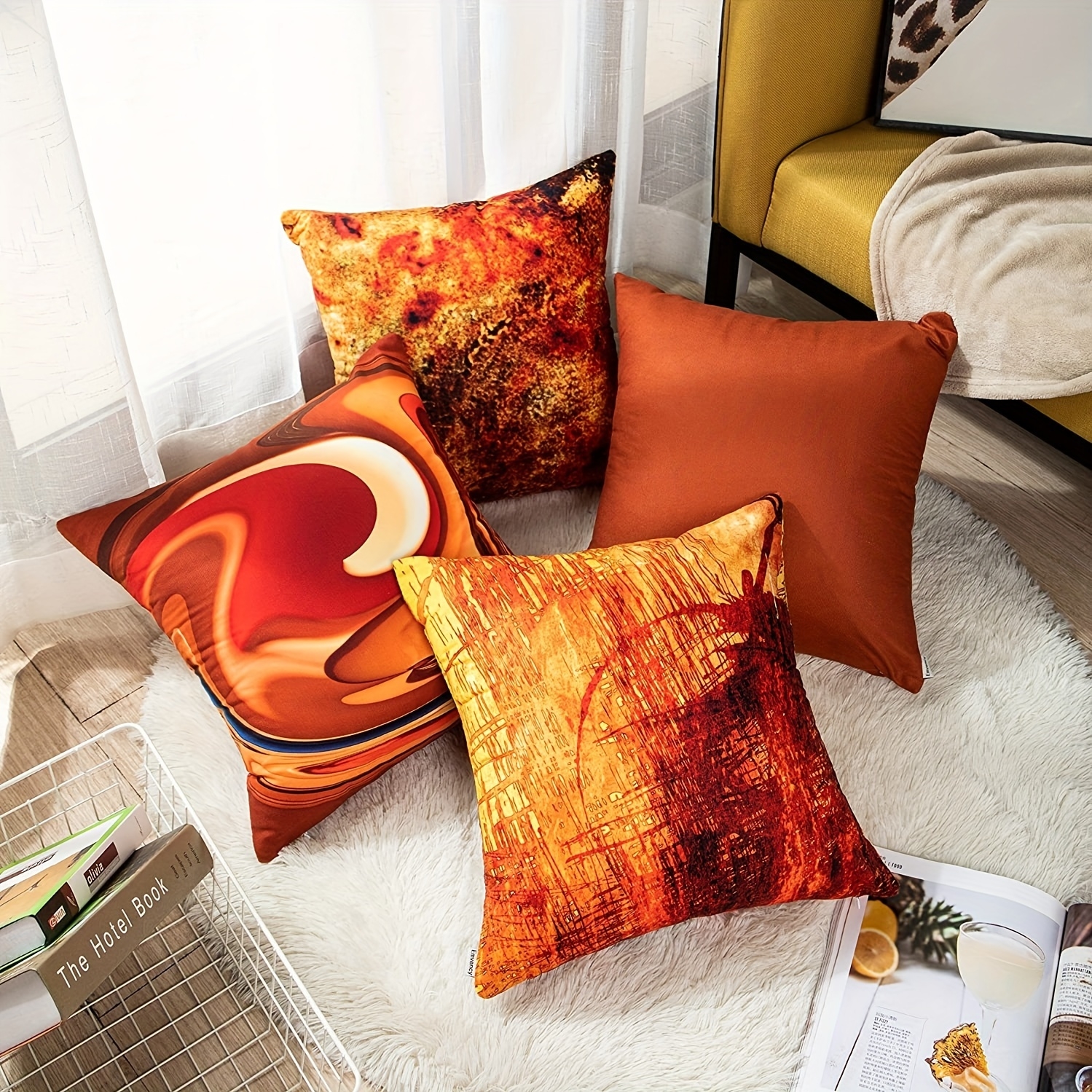 Throw Pillow Marbled Swirl Pattern Boho Square Pillow Set