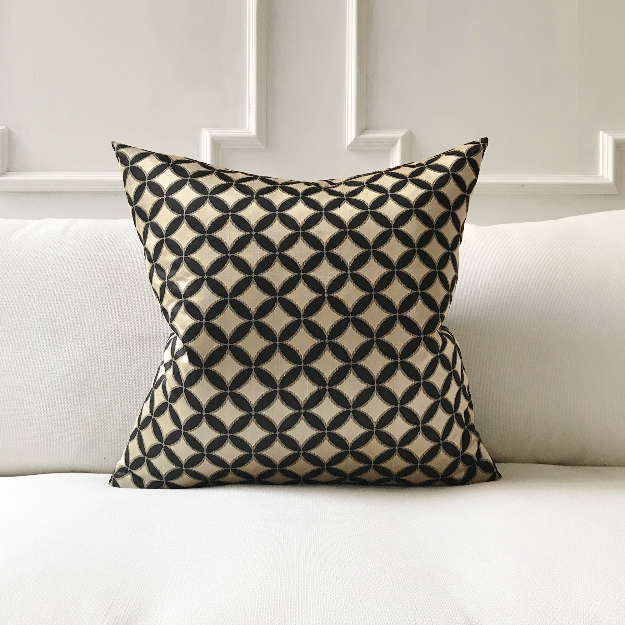 Throw Pillow showcasing Black Geometric Lattice Motif
