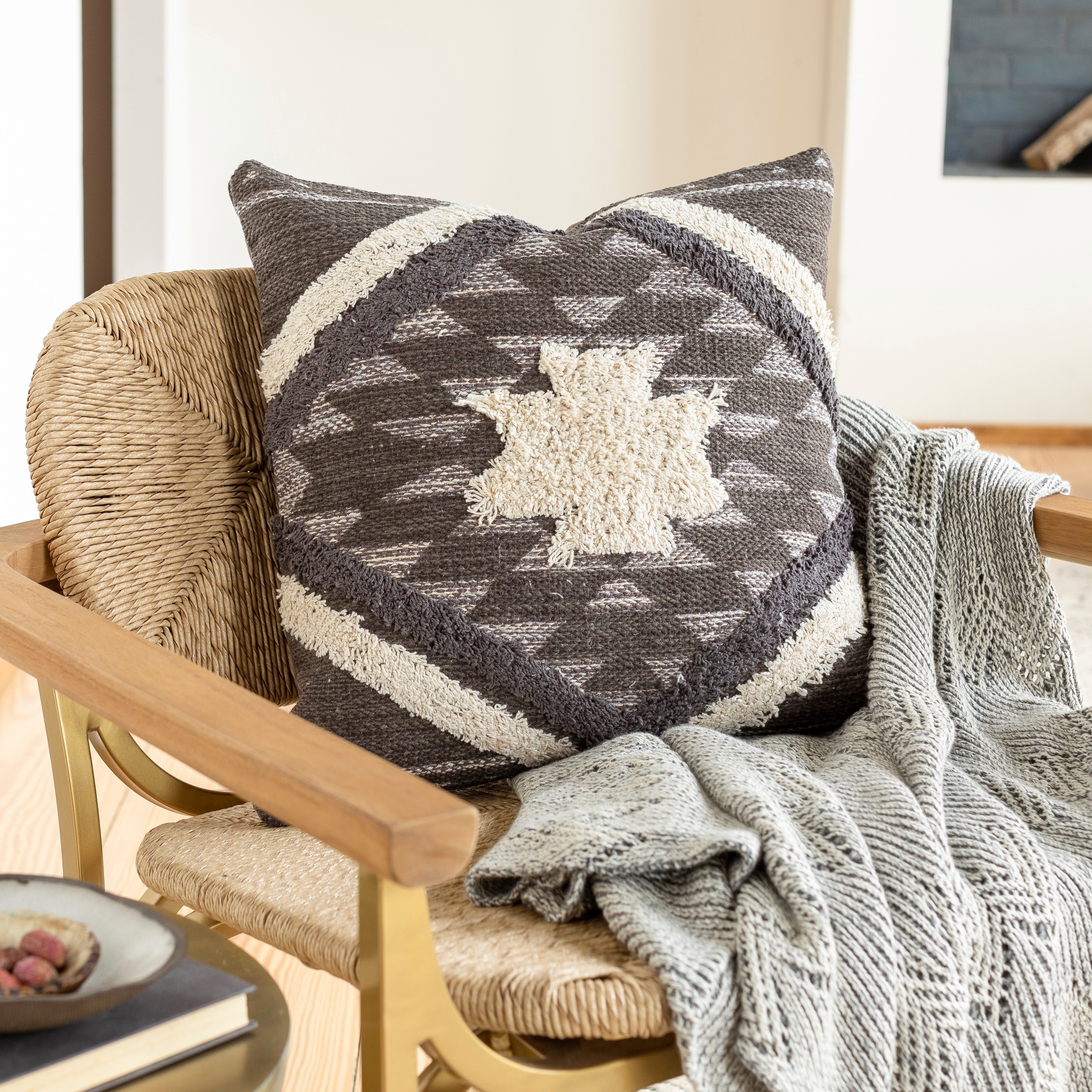 Throw Pillow: Tufted Shag Geometric Tufted Tribal Pillow