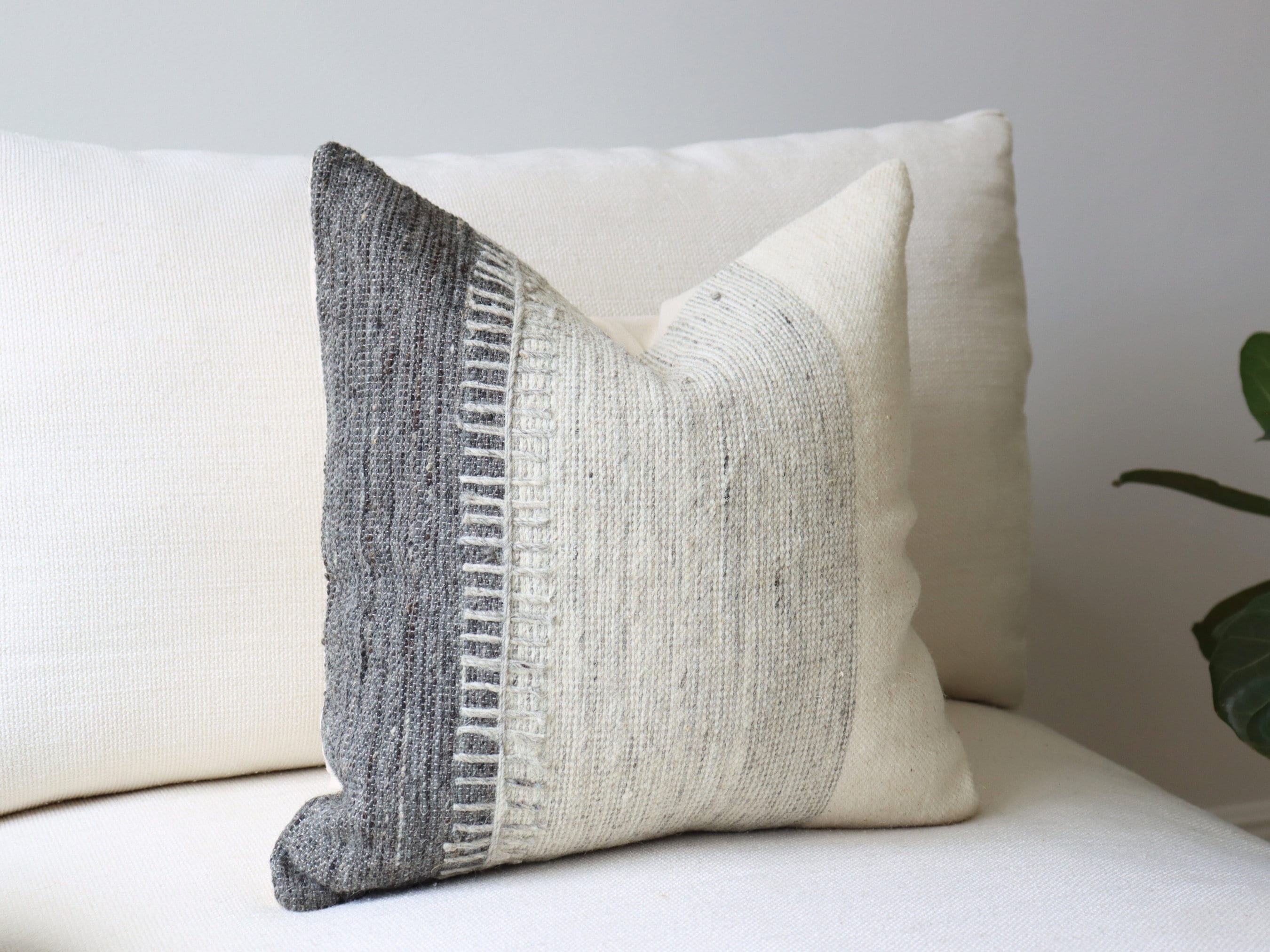 Throw Pillow Vertical Stitching Color Blocked Chunky Gray