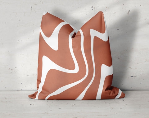Throw Pillow Wavy Pattern Terracotta Abstract Swirl Cushion