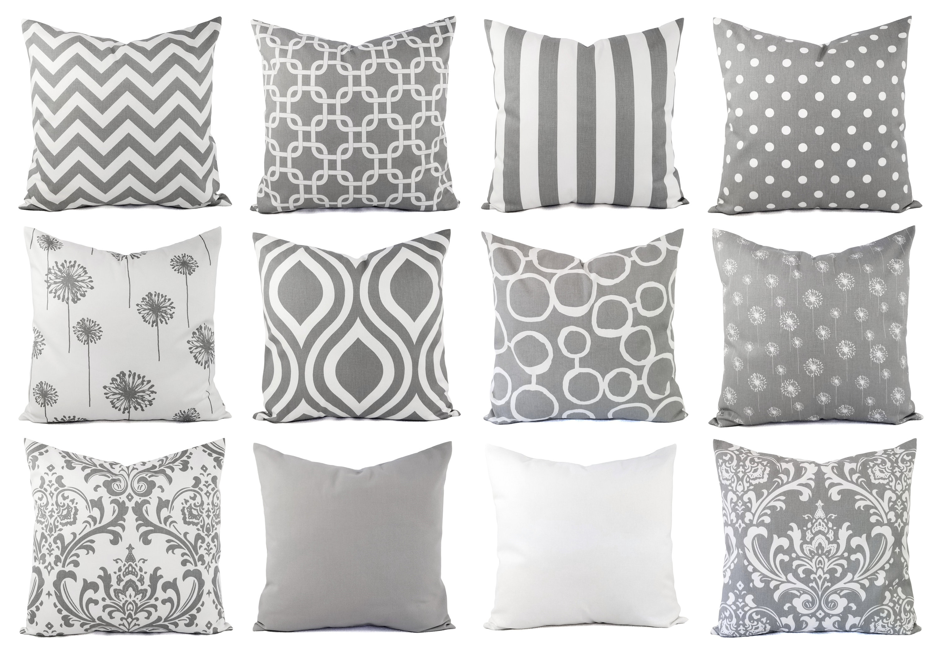 Throw Pillows Assorted Patterns Monochrome Gray White Set