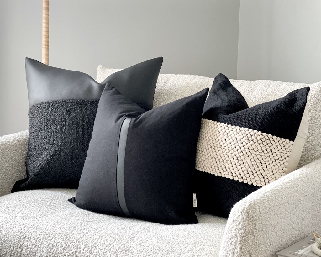 Throw Pillows: Knotted Cotton Matte Black Mixed Texture Set