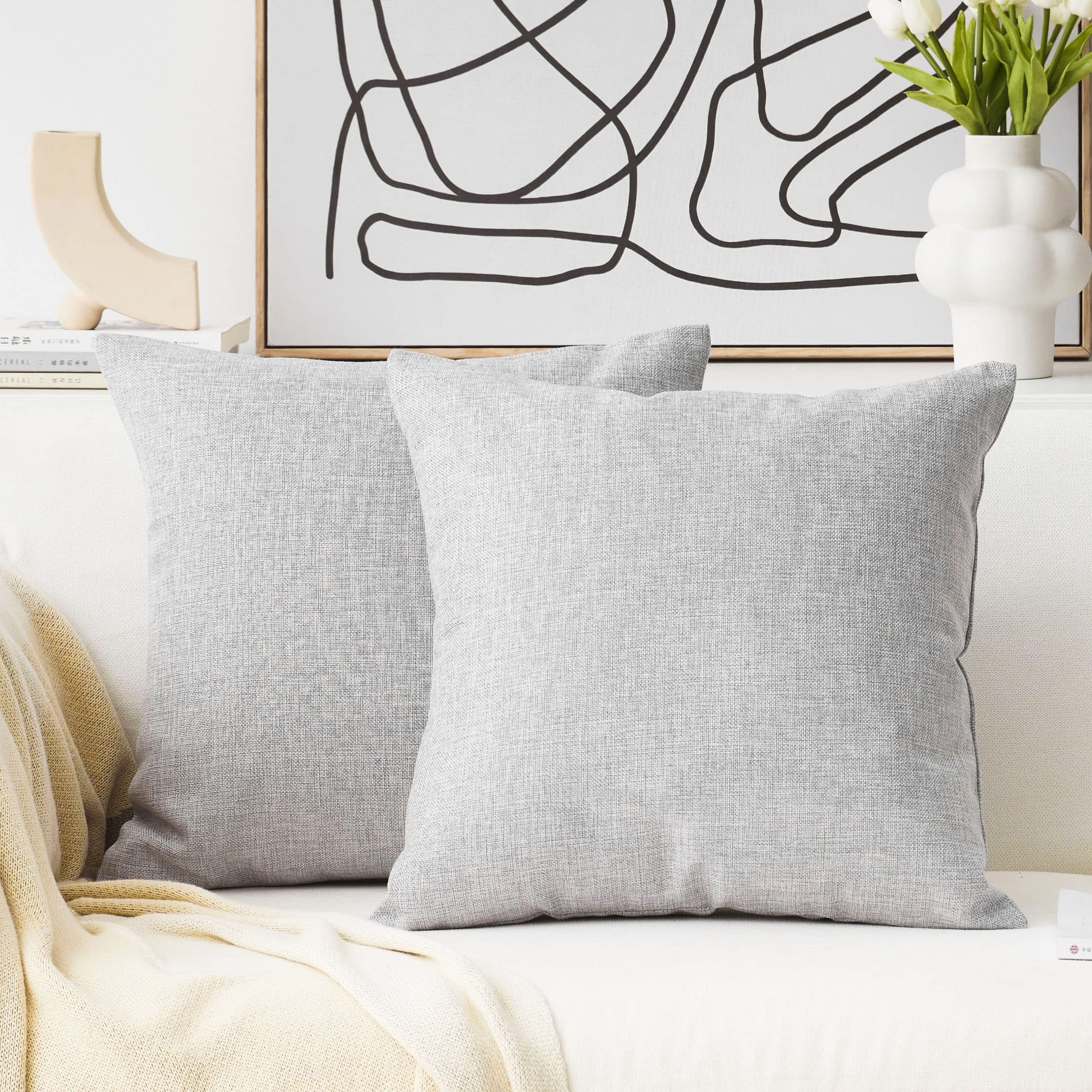 Throw Pillows Light Grey Weave Textured Minimalist Set