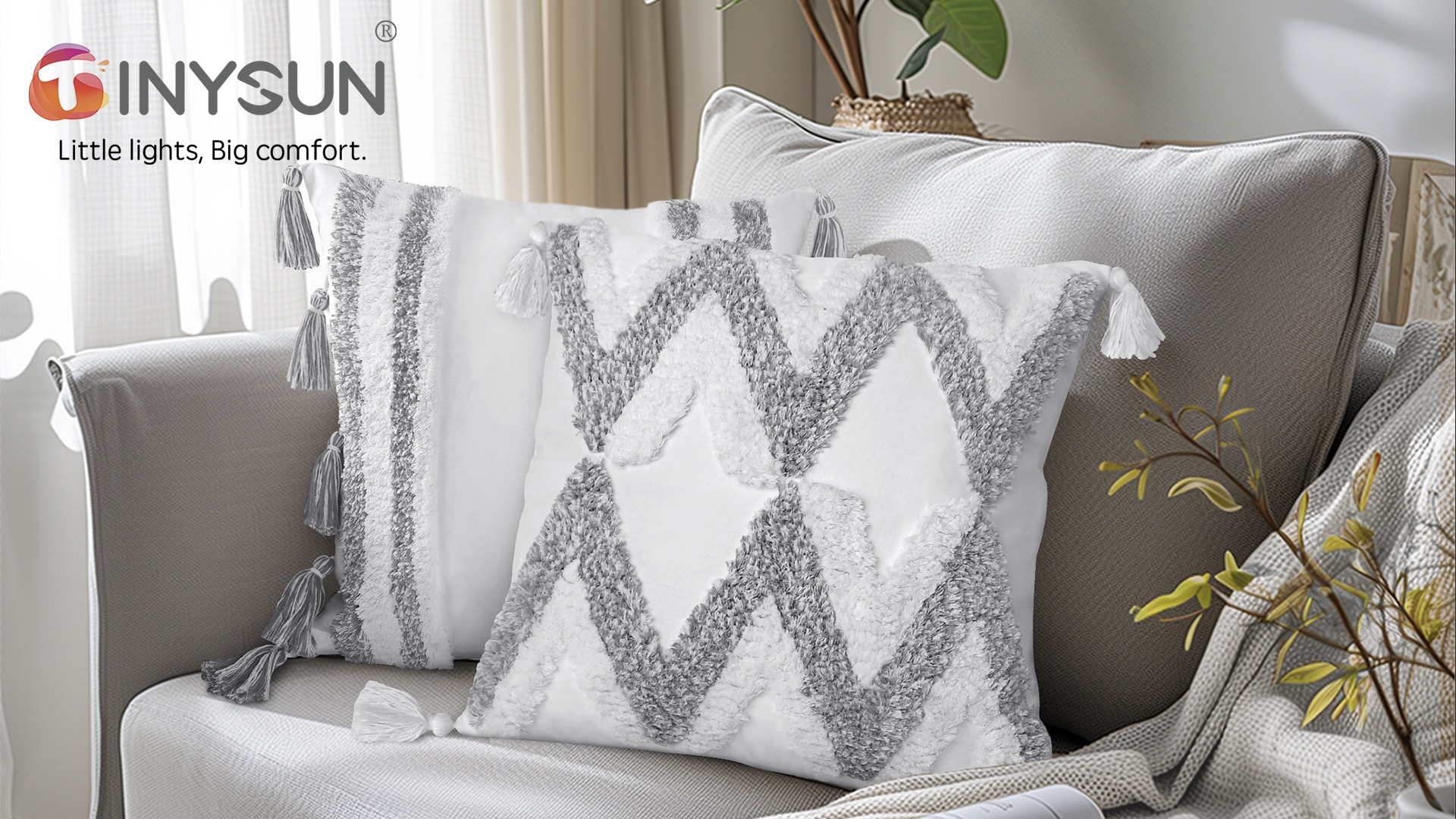 Throw Pillows Tufted Zigzag Texture Tasseled Boho Accent