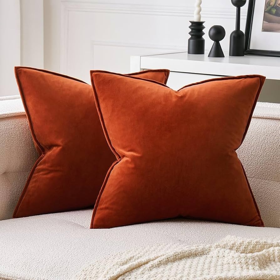 Throw Pillows Velvet Piped Edge Modern Burnt Orange Decor