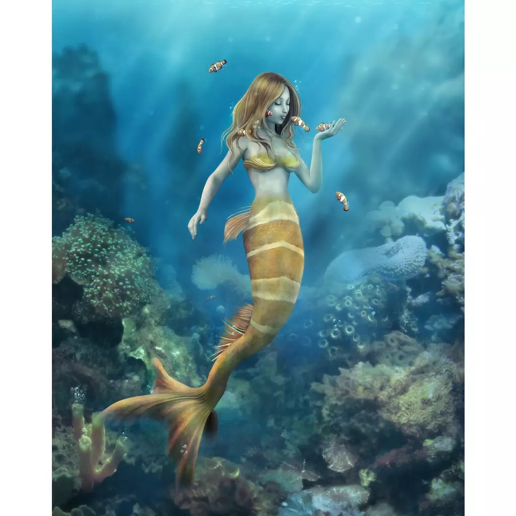 Tile Mural Clownfish Kiss Mermaid Clownfish Tile Mural